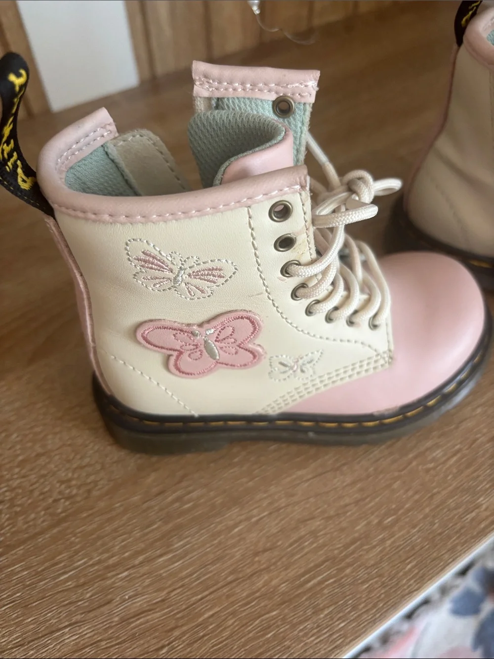 Dr. Martens Pink and Cream Lace-Up Kids Boots